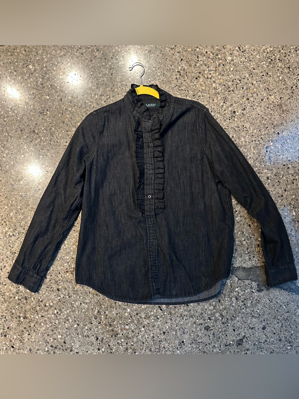 lauren ralph lauren chambray ruffle collar button down blouse prairiecore 12